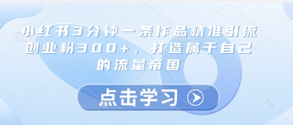小红书3分钟一条作品精准引流创业粉300+，打造属于自己的流量帝国-轻金阁