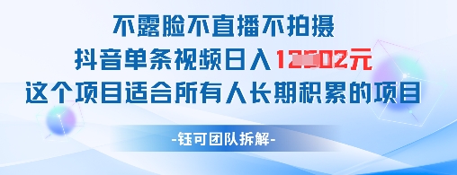 不露脸不直播不拍摄抖音单条视频日入1k+这个项目适合所有人长期积累的项目-轻金阁