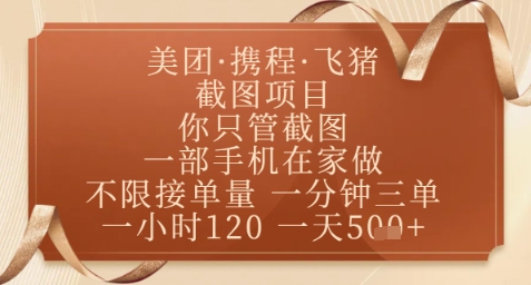 飞猪美团截图项目，你只管截图，一部手机在家做，正规平台无套路，一天5张+【揭秘】-轻金阁