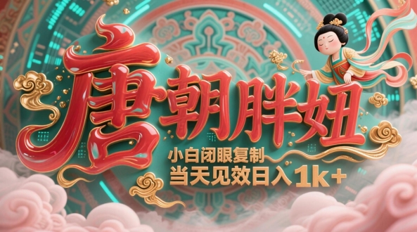 用AI克隆“唐朝胖妞”日更3条，平台疯狂推流，小白闭眼复制，当天见效，日入1k+-轻金阁
