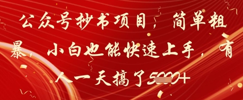 公众号抄书项目，简单粗暴，小白也能快速上手，有人一天搞了1k+-轻金阁