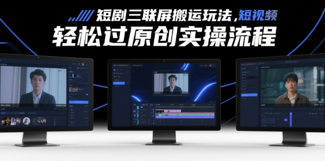 短剧三联屏搬运玩法，短剧搬运轻松过原创实操流程-轻金阁