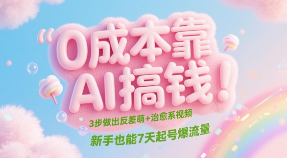0成本靠AI搞钱！3步做出反差萌+治愈系视频，新手也能7天起号爆流量-轻金阁