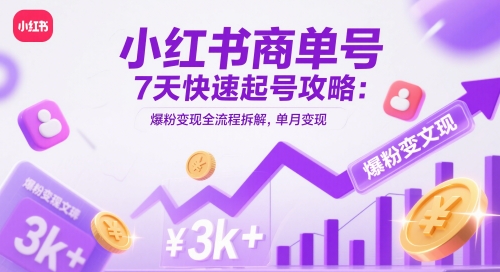 小红书商单号7天快速起号攻略：爆粉变现全流程拆解，单月变现3k+-轻金阁