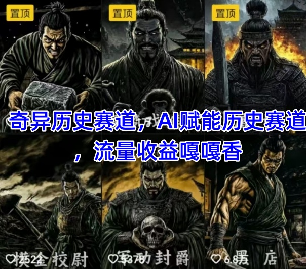抖音奇异历史赛道，AI赋能历史赛道，流量收益嘎嘎香，狂撸伙伴计划-轻金阁