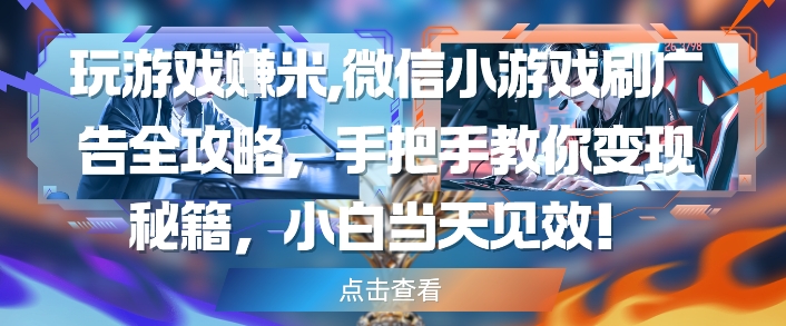 玩游戏挣米，微信小游戏刷广告全攻略，手把手教你变现秘籍，小白当天见效-轻金阁