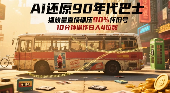 AI还原90年代巴士，一帧就让70后泪崩，播放量直接碾压90%怀旧号，每天操作十分钟，日入四位数-轻金阁