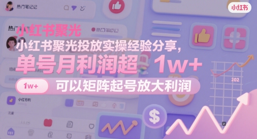 小红书聚光投放实操经验分享，单号月利润超1w+，可以矩阵起号放大利润-轻金阁