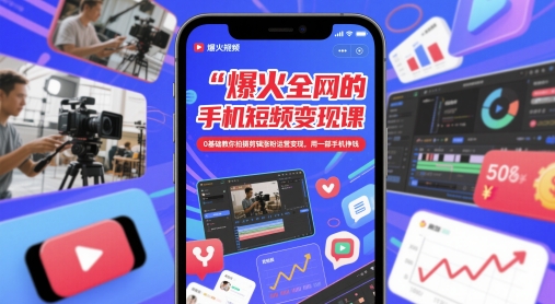 爆火全网的手机短视频变现课，0基础教你拍摄剪辑涨粉运营变现，用一部手机挣钱-轻金阁