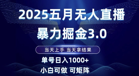2025五月无人直播暴力掘金3.0，当天上手，当天拿结果，单号日入1k+小白可做可矩阵【揭秘】-轻金阁