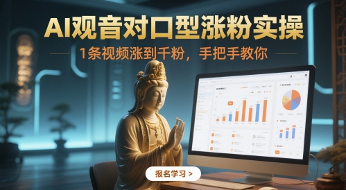 AI观音对口型涨粉实操，1条视频涨到千粉，手把手教你-轻金阁