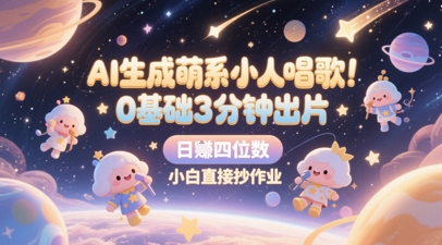 AI生成萌系小人唱歌，0基础3分钟出片，28个作品涨粉8.9W，单条最高19W赞，日入四位数，小白直接抄作业-轻金阁