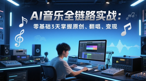AI音乐全链路实战变现课：零基础3天掌握原创、翻唱、变现-轻金阁