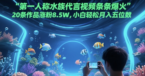 第一人称水族代言视频条条爆火，20条作品涨粉8.5W，小白轻松月入五位数-轻金阁