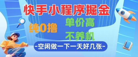 快手小程序掘金，纯0撸，单价高不养机 利用空闲时间做一做，一天好几张【揭秘】-轻金阁