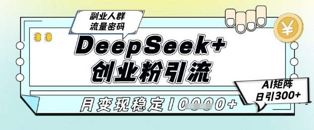 DeepSeek+创业粉精准引流，全新分享课4.0玩法，AI矩阵日引300+，多种变现方式，稳定月入1W-轻金阁