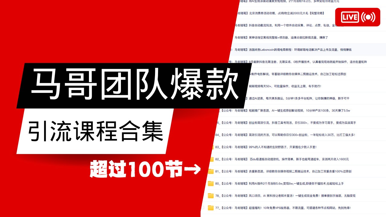 马哥团队【122节】最全项目爆款引流课程合集【持续更新】-轻金阁