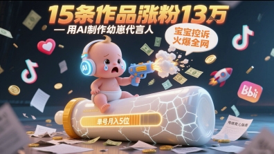 用AI制作幼崽代言人，宝宝的控诉火爆全网，15条作品涨粉13W，单号月入5位数实操教程-轻金阁
