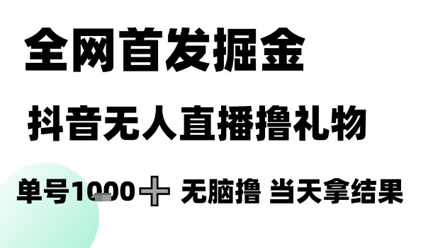 全网首发掘金抖音无人直播撸礼物，单号1k +无脑撸，当天拿结果【揭秘】-轻金阁