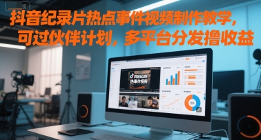 抖音纪录片热点事件视频制作教学，可过伙伴计划，多平台分发撸收益-轻金阁