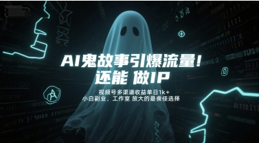 AI鬼故事引爆流量，还能做IP，视频号多渠道收益单日1k+，小白副业、工作室放大的最佳选择-轻金阁