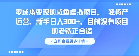 零成本变现的咸鱼虚拟项目， 轻资产运营，新手日入3张+，目前没有项目的老铁正合适-轻金阁