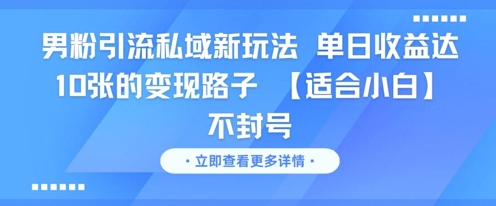 男粉引流私域新玩法，单日收益达10张的变现路子 【适合小白】不封号-轻金阁