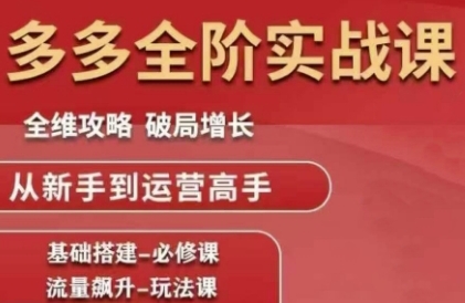 拼多多全阶实战课程，全维攻略，破局增长，从新手到运营高手-轻金阁