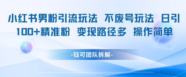 小红书男粉引流玩法不废号玩法日引100男粉变现路径多操作简单-轻金阁