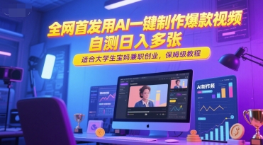全网首发用AI一键制作爆款视频，自测日入多张，适合大学生宝妈兼职创业，保姆级教程-轻金阁