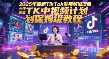 2025年最新TikTok影视解说项目，新手也能挣美金，TK中视频计划保姆级教程-轻金阁