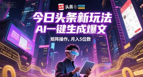 今日头条新玩法，AI一键生成爆文，矩阵操作，月入5位数-轻金阁