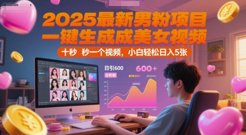2025最新男粉项目，一键生成美女视频，日引600+色粉 十秒一个视频，小白轻松日入5张【揭秘】-轻金阁