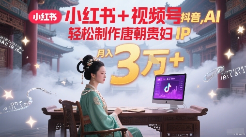 小红书+视频号+抖音，AI轻松制作唐朝贵妇IP，每天30分钟，轻松产出N条，月入3W+-轻金阁