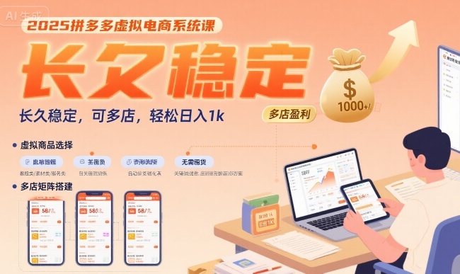 2025拼多多虚拟电商系统课，长久稳定，可多店，轻松日入1k-轻金阁