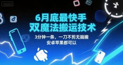 6月底最新快手双魔法搬运技术，3分钟一条，一刀不剪无脑搬，安卓苹果都可以-轻金阁