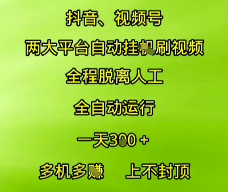 抖音视频号两大平台自动运行，全程脱离人工，自动获取收益，一天3张+，多机多挣，上不封顶【揭秘】-轻金阁