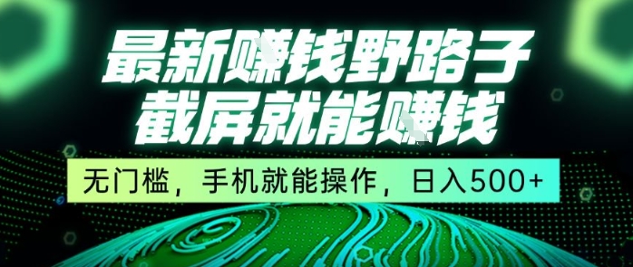 最新野路子截屏就能挣钱，无门槛，手机就能操作，日入5张【揭秘】-轻金阁