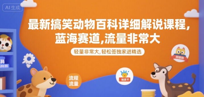 最新搞笑动物百科详细解说课程，蓝海赛道，流量非常大，轻松签独家进精选-轻金阁
