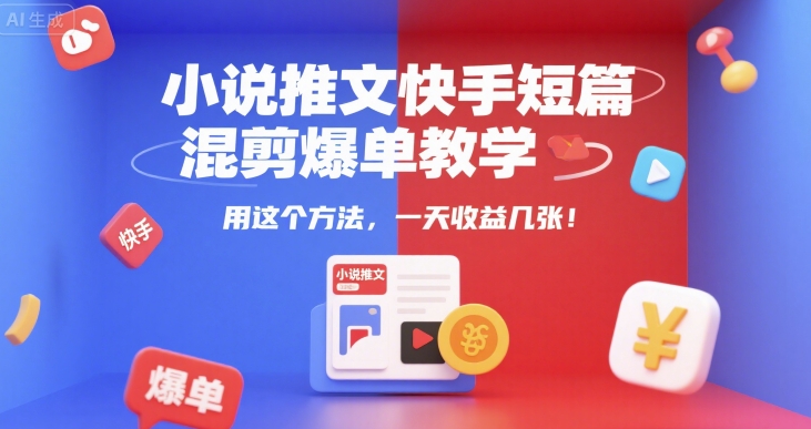 小说推文快手短篇混剪爆单教学，用这个方法，一天收益几张-轻金阁