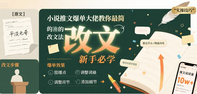 小说推文爆单大佬教你最简单的改文方法实操课，新手必学-轻金阁