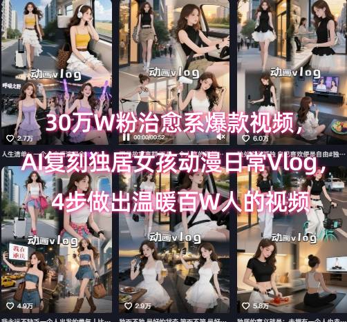 30万W粉治愈系爆款视频，AI复刻独居女孩动漫日常Vlog，4步做出温暖百W人的视频-轻金阁