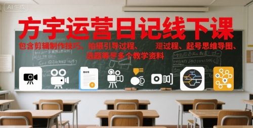 方宇运营日记线下课，包含剪辑制作技巧、拍摄引导过程、起号思维导图、选题等多个教学资料-轻金阁