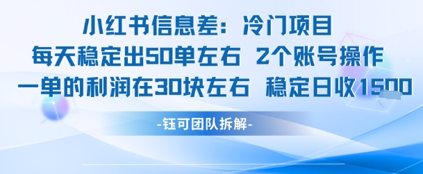 小红书信息差冷门项目一单利润30块每天稳定1.5k左右2个账号操作-轻金阁