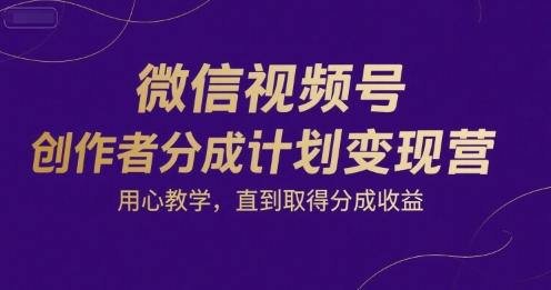 微信视频号创作者分成计划变现营，用心教学，直到取得分成收益-轻金阁