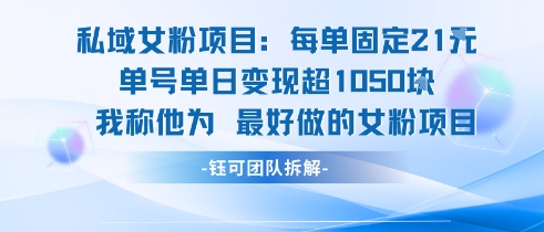 私域女粉项目：每单固定21块，单日变现超1k+，最好做的女粉项目-轻金阁