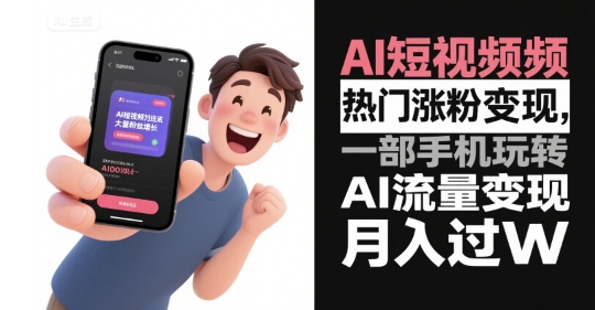 AI短视频热门涨粉变现，一部手机玩转AI流量变现，月入过W-轻金阁
