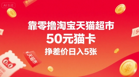 靠零撸淘宝天猫超市50元猫卡，挣差价日入5张-轻金阁