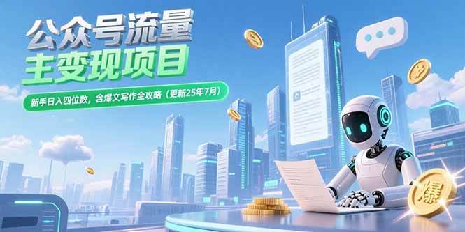 （15412期）公众号流量主变现项目，新手日入四位数，含爆文写作全攻略(更新25年7月)-轻金阁