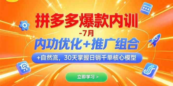 （15402期）拼多多爆款内训-7月 内功优化+推广组合+自然流 30天掌握日销千单核心模型-轻金阁